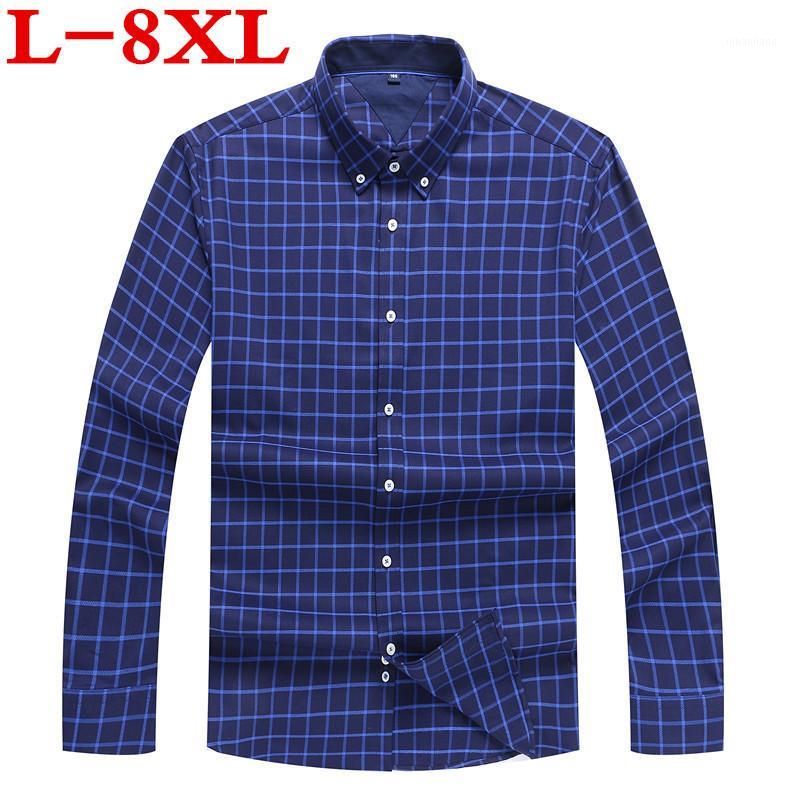 

plus size 8XL 7XL 6XL New Arrival Long Sleeve Men Shirts Cotton Formal Dress Shirt Male Fashion Loose Fit plaid Casual Shirt Men1, Blue