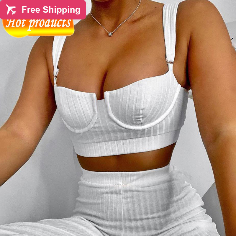 

2021 New Moda Feminina 2 Pea Define Chique Vero Agasalho Top Colheita Calas Largas Perna Ternos Fino Colete Cintura Alta Terno 69IN, White