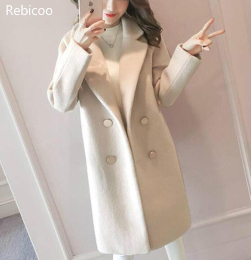 

M-2xl large size multi-color woolen coat female new female middle long section Korean thick coat woolen jacket, As photo 1