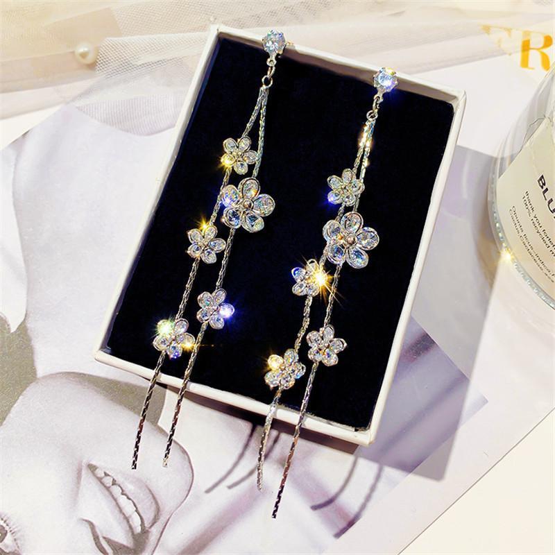 

FYUAN Fashion Long Tassel Crystal Drop Earring Bijoux Silver Color Flower Dangle Earrings for Women Wedding Bride Jewelry Gifts1