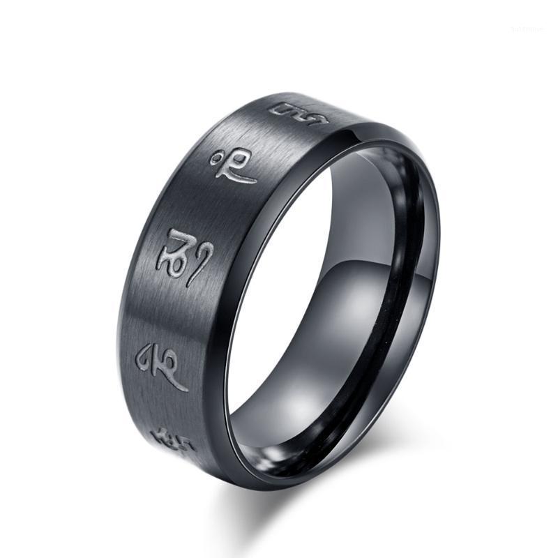 

Tibetan Buddhism Black Good Luck Mantra Men's Ring Matte Stainless Steel Male Ring Mysterious Religious Buddhist Jewelry1