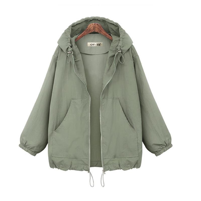 

Women Long Sleeves Hooded Coat Drawstring Closure Overcoat Casual Zipper Jacket, Beige