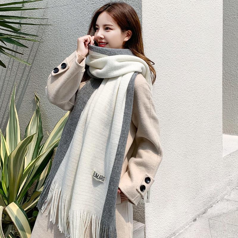 

2020 New Style for Autumn and Winter Cashmere Fringed Warm Men and Women the Same Color Scarf Women's Doubles se pin jie Scarf