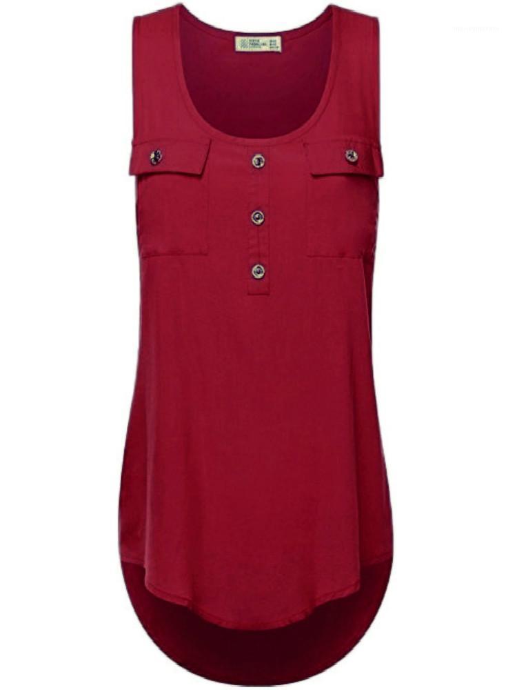 

2020 Summer Button Pocket Tank Tops Casual Sleeveless Irregular Chiffon Vest Harajuku Female Top Sexy Women Shirt Plus Size 5xl1, Black