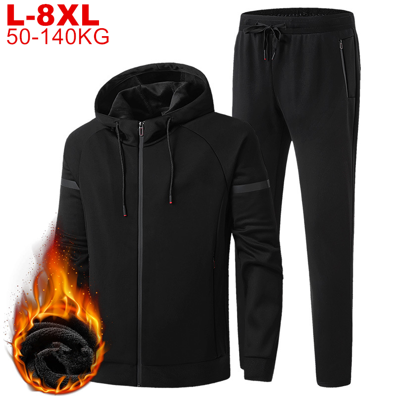 

2021 New Big Size 8xl 7xl 6xl 5xl Sportswear Men Thicken Sweatsuits Sports Men's Tracksuits Set Hooded Fleece Lined Warm 2pcs Sets Male Fok5, 9587- black 1