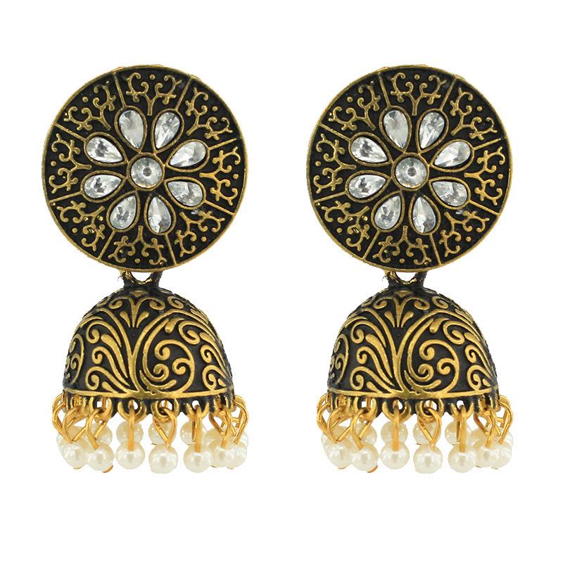 

Middle East Afghan Pearl Tassel Earring Statement Jewelry Carved Flower Big pendientes Crystal Earring Bridal Wedding