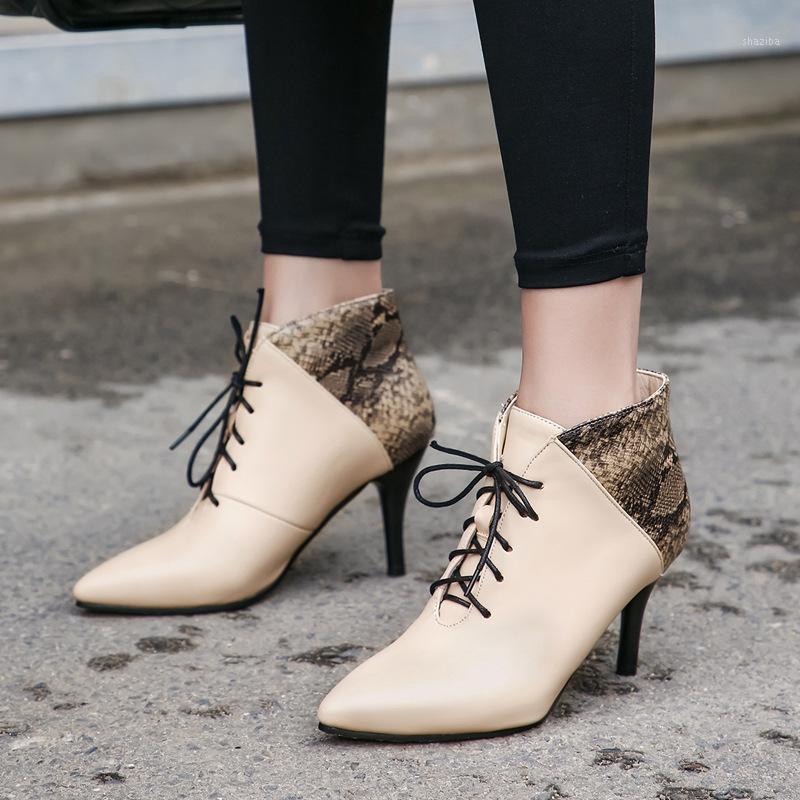 

Women's boots autumn winter short plush women boots mixed colors Thin Heels high heel ankle Cross-tied Fashion women shoes1, Beige