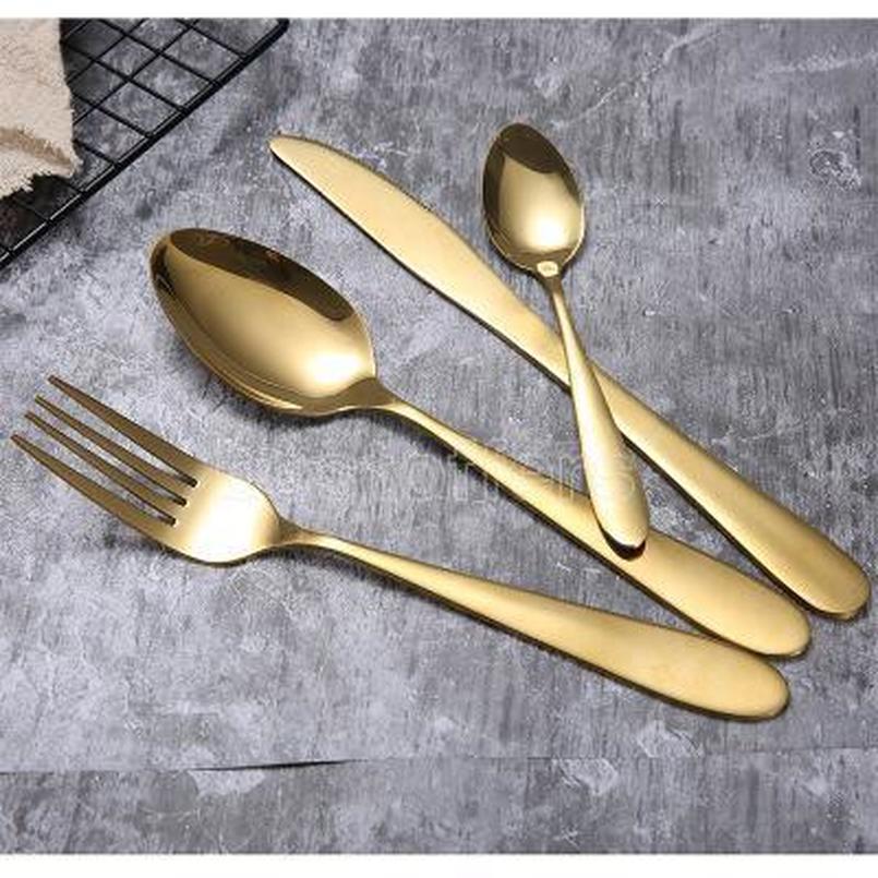 

Gold Cutlery Set Spoon Fork Knife Spoon Frosted Gold Stainless Steel Food Western Tableware Cutlery -A
