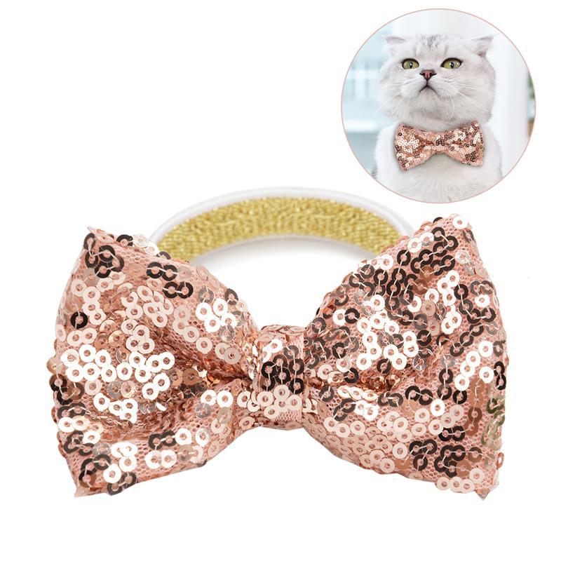 

Christmas Cute Pet Bowtie Fashion Adjustable Sequin Dog Bow Tie Pet Collar Tie for Christmas, Pink