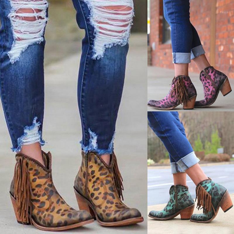

Boots Bohemian Boho Heel Boot Ethnic Women Tassel Fringe Faux Suede Leather Ankle 2021 Woman Girl Flat Shoes Booties1, Leopard