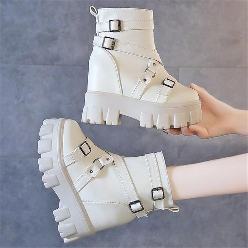 

Fashion Women Ankle Boots high heel Female Internal increase Thick bottomSpring Autumn Leather boot Women 2020 Botas Mujer, Black