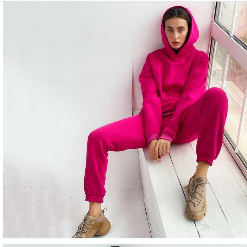 

Women solid color outdoor sportswear 2-piece set of embroidered letter running Pullover Sweater warm elastic rope fitness pants1, Coffee
