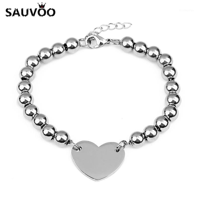 

Sauvoo Fashion 8mm Beads Bracelet Stainless Steel Heart Charms Bracelet for Couples Women Men Valentine's Day Jewelry Gifts1