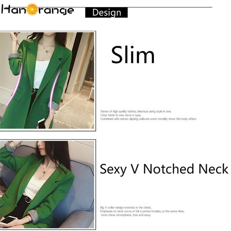 

Spring Autumn Women's Blazer Single Button Long Jacket Slim Outwear Elegant Overcoat OL Suits Coat Female 201106, Green