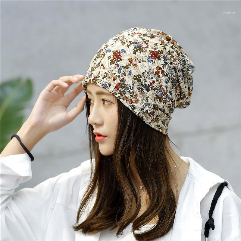 

women white black blue beige print Skullies Beanies autumn winter bonnet Lace Korean adult fashion Hat cap for women1