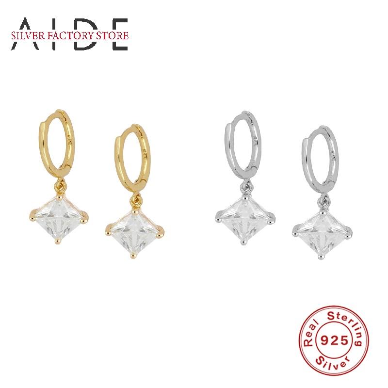 

AIDE Luxurious 5A Square Zircon Earrings Hoops 925 Sterling Silver Earrings For Women Silver Jewelry Earings kolczyki