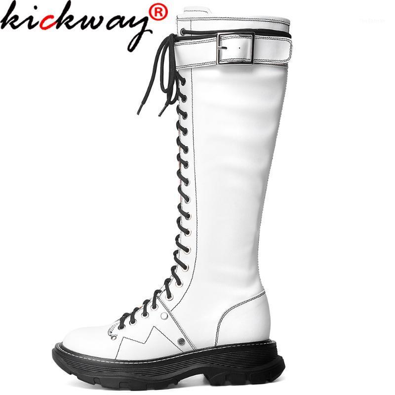 

Kickway lace up buckle platform boots winter warm shoes women thick sole knee high boots women black gothic1, Black fur in