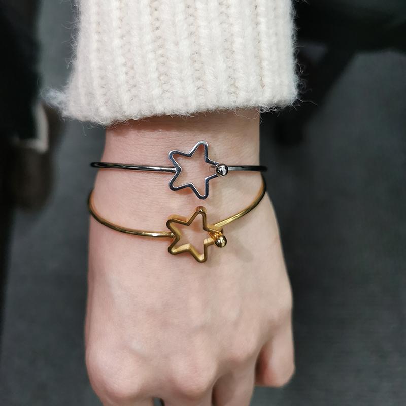 

Star Bracelet Gold Color Stainless Steel Bracelets On Hand Opening Bangles For Women Charm Female Couple Jewelry Accessories BFF