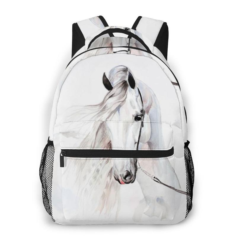 

Mountaineering Backpack Watercolor Andalusian Horse Portrait Shoulder Bags Backpacks, Black