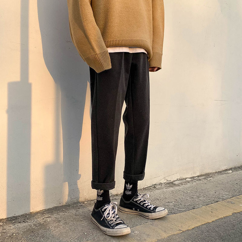 

Men's Trousers 2021 Autumn Lean New Winter Straight Nine Minutes Long Pants Masculine Youth Wear Y6FP, Light brown.