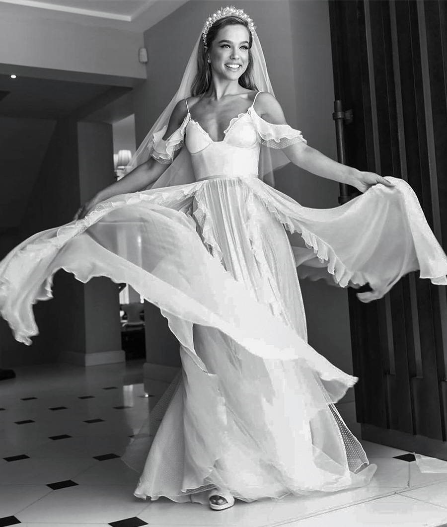 

Vestido De Noiva Chiffon Lace Ruffles Wedding Dress 2021 Spaghetti Straps Wedding Dresses Bridal Gown Floor Length Robe De Mariee, White
