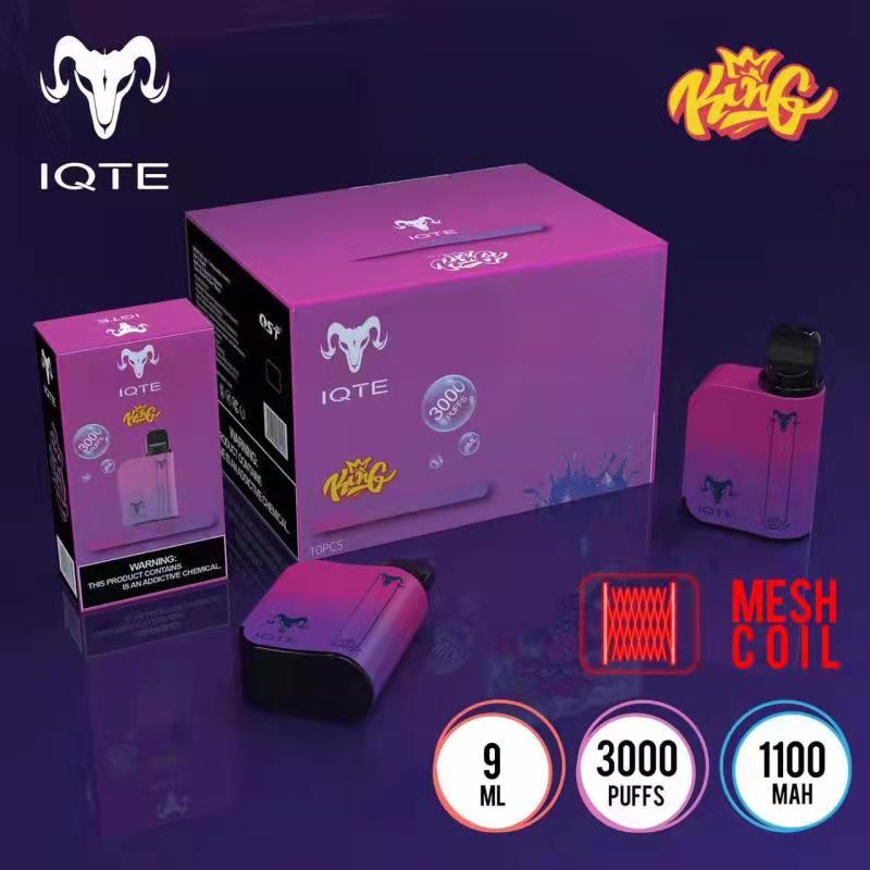 

Disposable Vape IQTE King 3000 Puffs E Cigarette 1100mah battery 9ml pre-filled pods device Mesh coil 100% QST Original