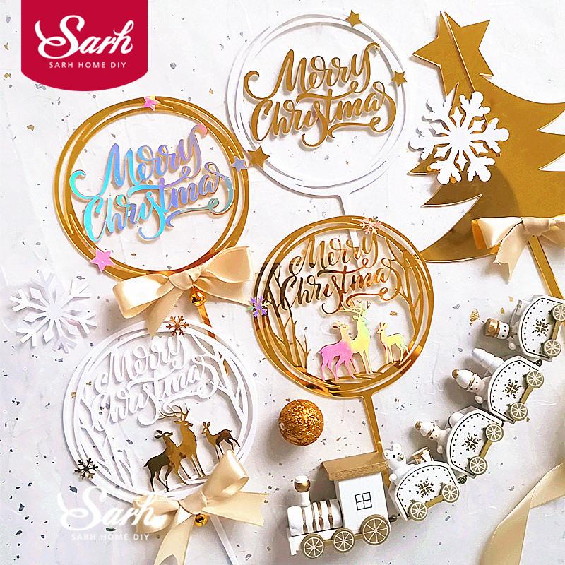 

Gold Elk Snowflake Merry Christmas Cake Topper Party Acrylic 3d Xmas Trees Decoration for Baking Supplies Baby Shower Love Gifts