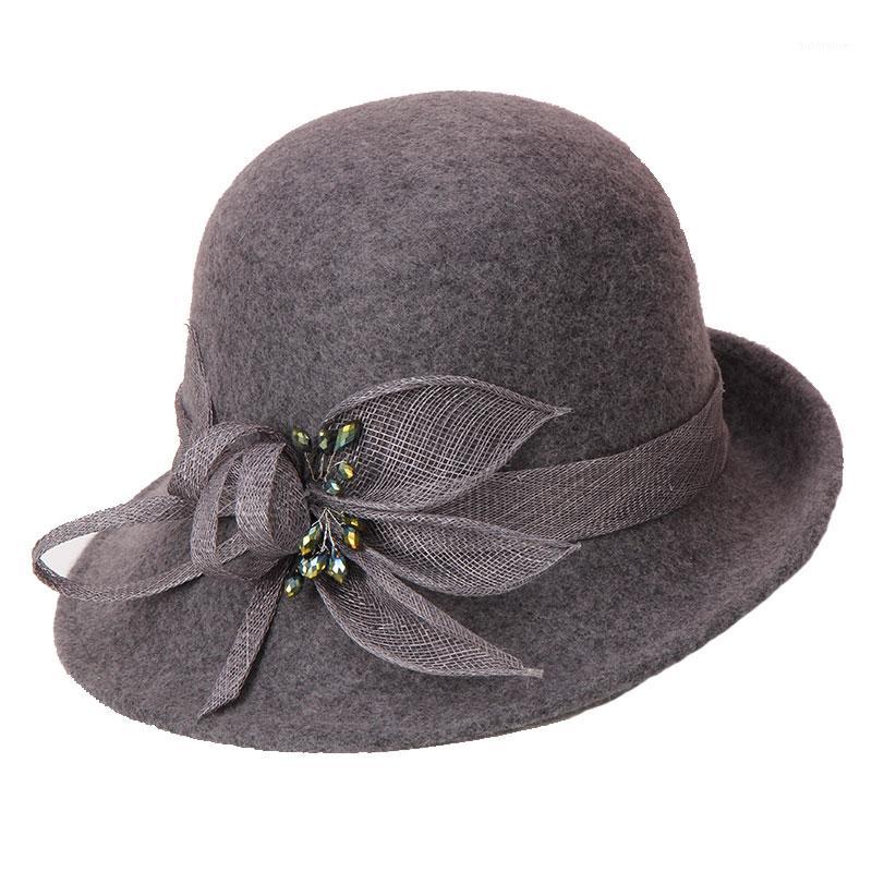 

H784 Women Wool Felt Fedora Hat Korean Basin Cap Female Elegant Fashion Short Brim Yarn Decoration Fall Winter Fedoras Hats1, Black