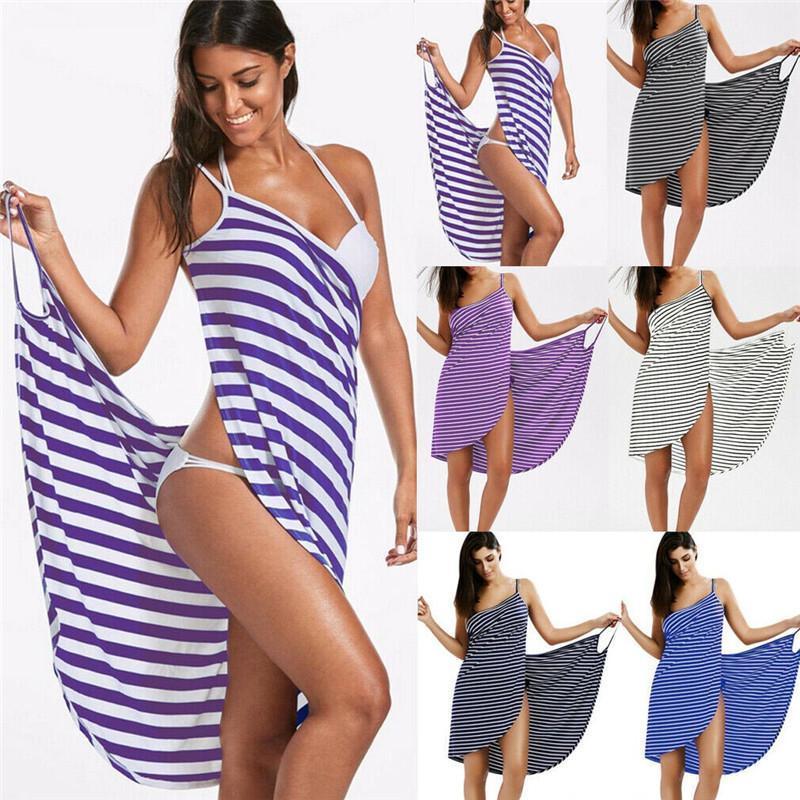 

Plus Size Beach Towel Women Robes Bath Wearable Stripe Towel Dress Girls Fast Drying Beach Spa Magical Nightwear Sleeping1, Black