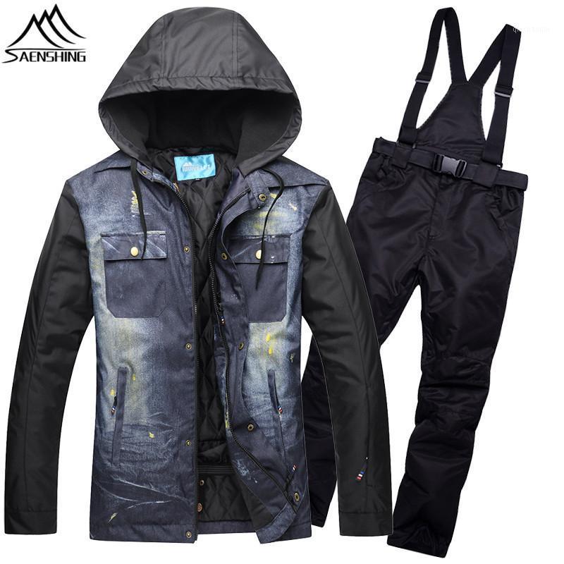 

SAENSHING NEW Men Ski Suit Super Warm Denim Ski Jacket Skiing Snowboard Jacket+Snow Pants Suit Windproof Waterproof Winter Wear1, 02