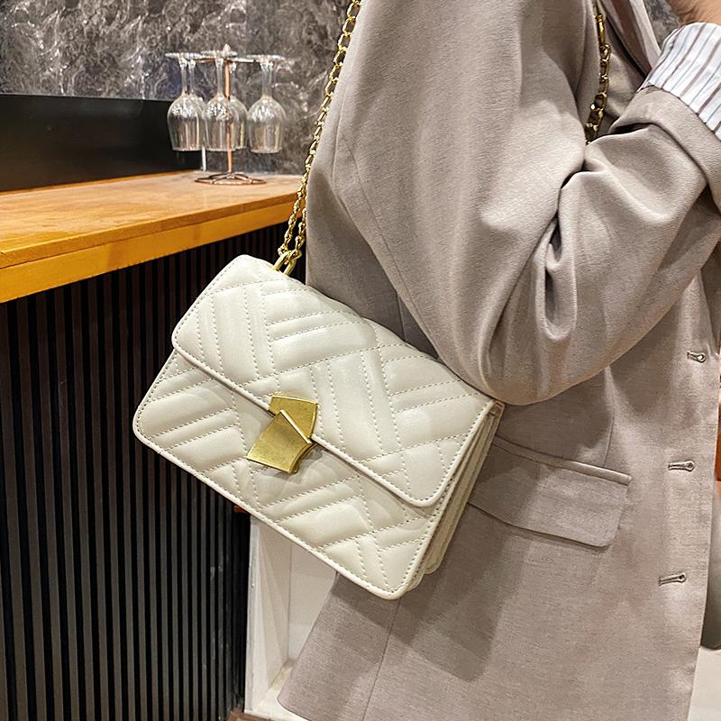 

Thread Square Bag for Women's Classic Lock PU Leather Shoulder Bag with Chain Lady Solid Color Crossbody Handbag Casual Bags Sac, Black