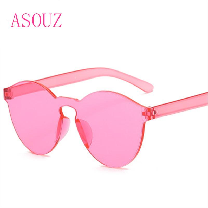 

ASOUZ 2020 new round color transparent frame fashion ladies sunglasses UV400 retro men's frameless square glasses