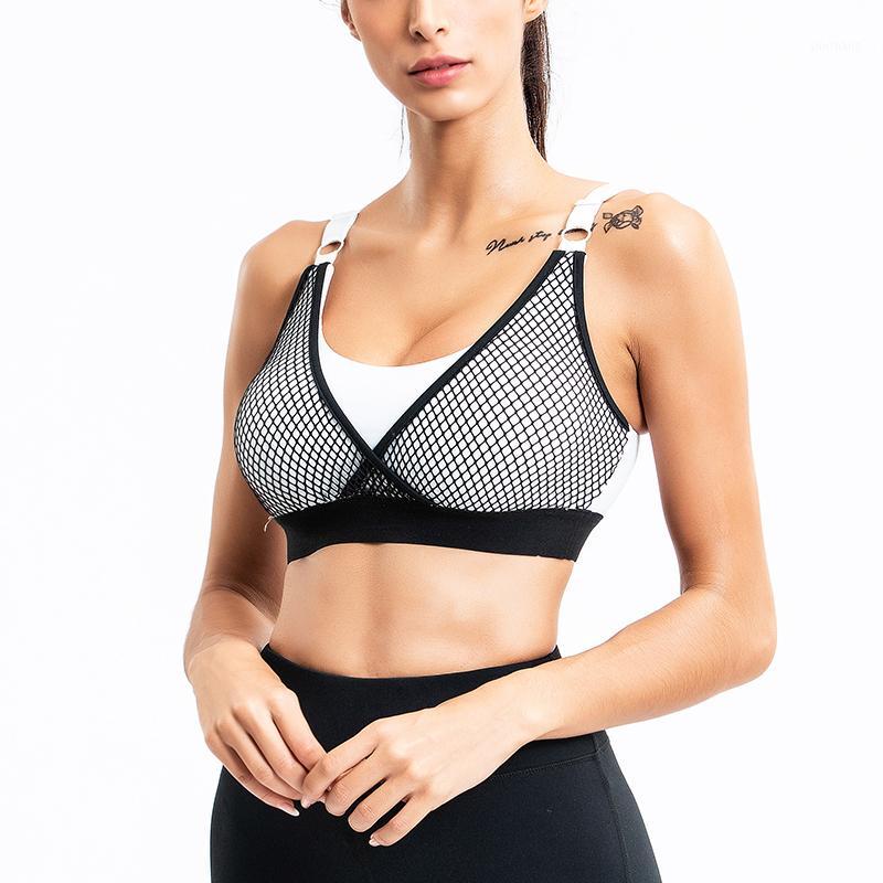 

NEW Women Breathable Mesh Shockproof Padded Athletic Gym Running Seamless Fitness Yoga Vest Sport Bra Tops1, Black