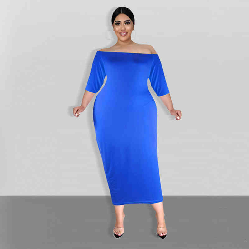 

Ladies Off Shoulder Large Spring And Autumn Bra Short Sleeve Pullover Simple Long Skirt Solid Dress, Black;gray