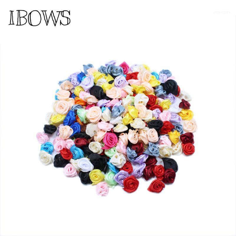 

100pcs 15mm Mix Color small rose flower mini handmade satin ribbon rose head wedding scrapbooking decoration clothes accessories1, Mixed 100pcs