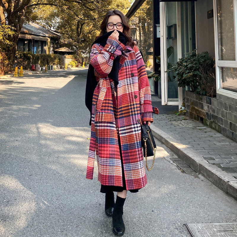 

2021 Women's plaid coat New autumn and winter's fashion simple temperament bird chess wool jacket FSIV, Picture color