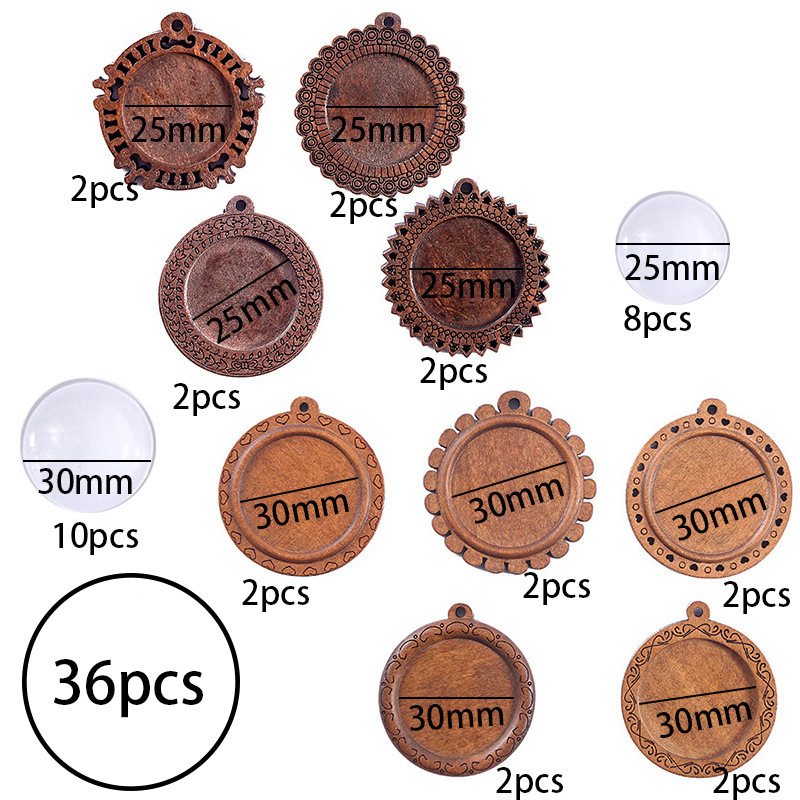 

Hot selling 36pcs Time Gem DIY25mm30mm wooden support glass patch set, used for making DIY crafts for bracelets, necklaces, key chains and o