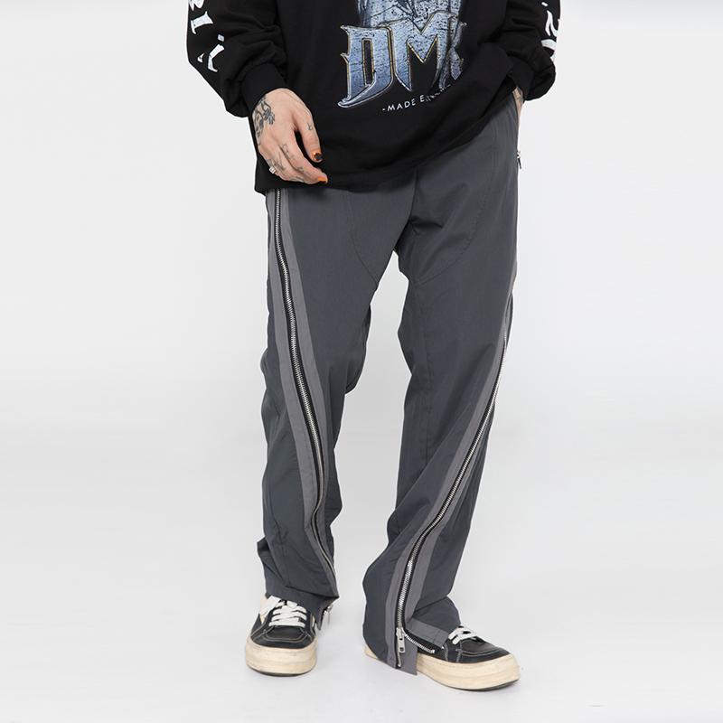 

Men's Pants Harajuku Side Long Zipper Black Straight Men And Women Elastic Waist Oversize Streetwear Loose Retro Trousers