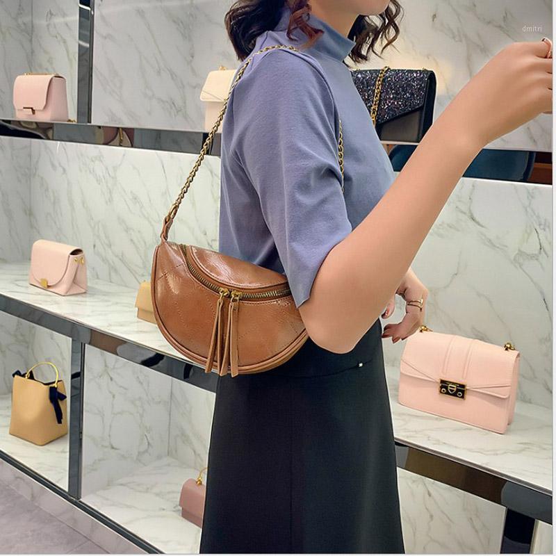 

High-quality pu leather bag female 2020 new chest bag fashion waist trend shopee shoulder messenger chain handbag1, Black