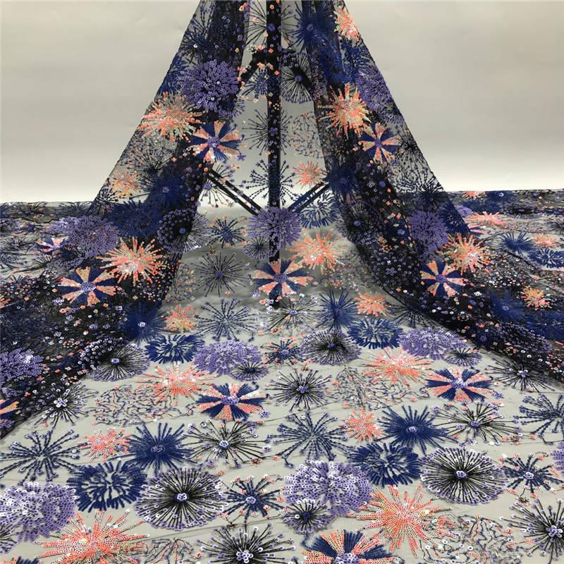

MultiColor Sequins Lace Fabric 2020 Latest High Quality African French Tulle Lace Fabric Embroidery Nigerian Party KFJ20101