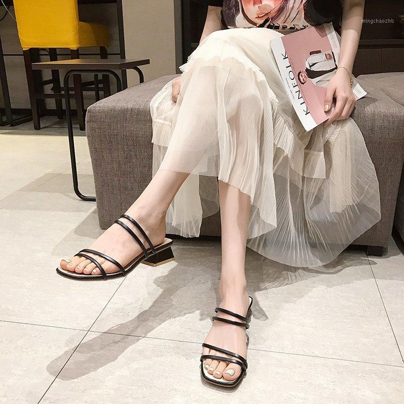 

Low Heel Slippers Sandals Women Shoes Summer Casual Narrow Band Slippers Women Open Toe Chunky Heel Sandals Black Beige Green1