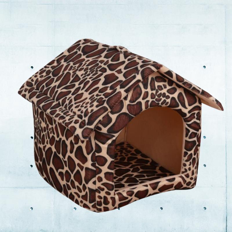 

Creative Pet Bed Cat Bed Soft Puppy House Tent Fashion Entrance Pet Sleeping for Cats Dog (Leopard, Size