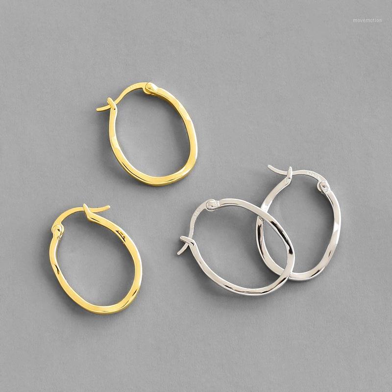 

S925 Fine Silver Earrings Simple Versatile Geometry Hollow Out Irregular Convex Surface Women's Earrings1