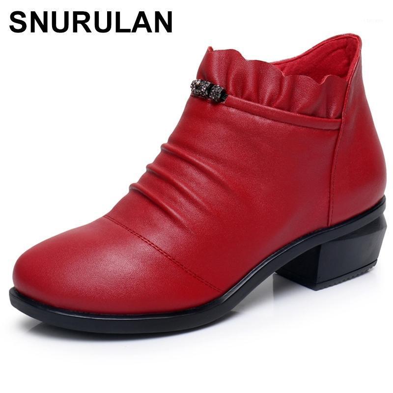 

SNURULAN Fashion Women Boots Autumn Boots Genuine Leather Ankle 2020 Winter Warm Fur Plush Women Shoes Big SizeE2431, Without plush black