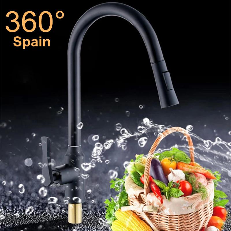 

Kitchen Pull-out Basin Faucet Single Hole Handle 360 Degree Water Mixer Tap Brass Matte black Purificati Hot &Cold Water Faucet