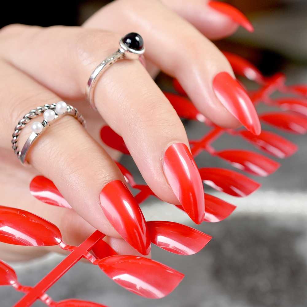 

24Pcs Red Candy Color Short Stiletto Nails Pointed False Nail DIY Nail Art Manicure Product, 585p