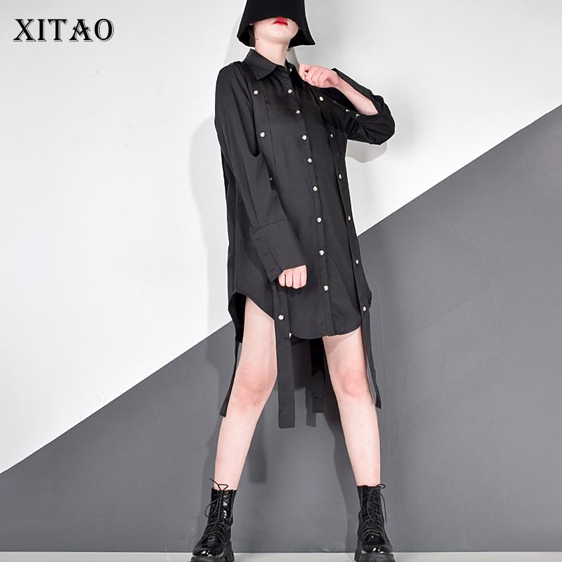 

XITAO Irregular Blouse Fashion New Women Single Breast Drawstring Full Sleeve 2021 Winter Loose Elegant Minority Shirt ZLL4595, Black zll4595