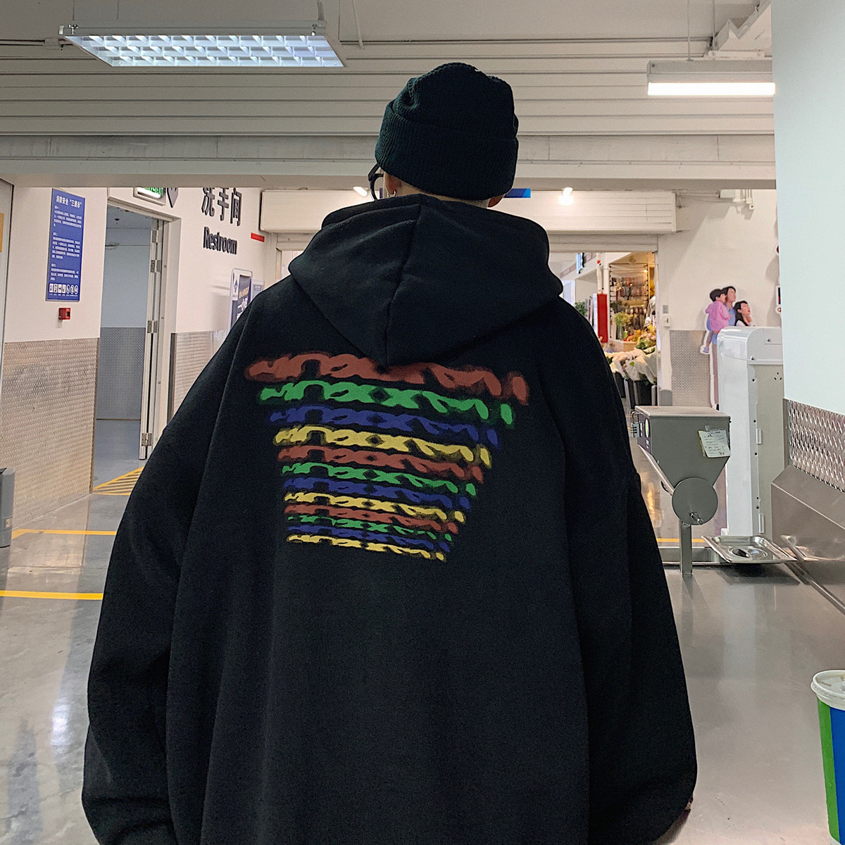 

2021 New Plus Velvet Quilted Hoodie Male Hong Kong Style Couple Autumn and Winter Student Jacket Cute QEPK, Black