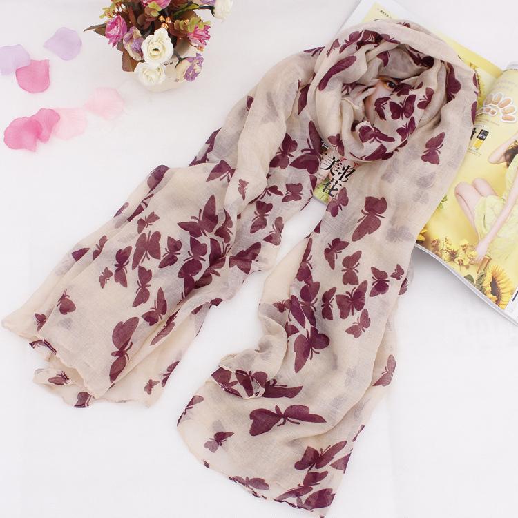 

Brand Design 6 Colors Scarf Winter Scarves Fashion Elegant Romantic Butterfly Printed Cotton Voile Scarf For Woman