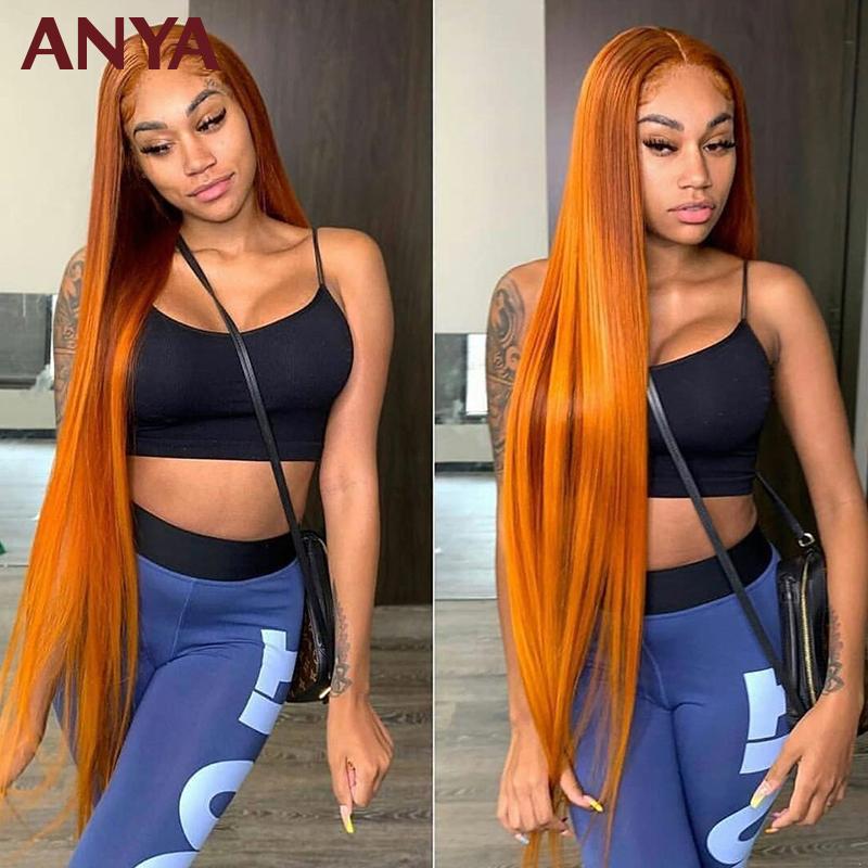 

Anya 13*6 Orange Color Straight Human Hair Wigs Pre Plucked Transparent Lace Front Malaysia Remy Hair Wigs 180% For Black Women, Natural color